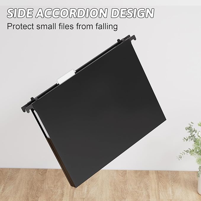 Plastic Extra Capacity Hanging File Folders Letter Size,Heavy Duty 1" Expansion Accordian Pocket,Black Expanding Hang Folder with Tab,12 Pack Reinforced File Cabinet Folders for Office School