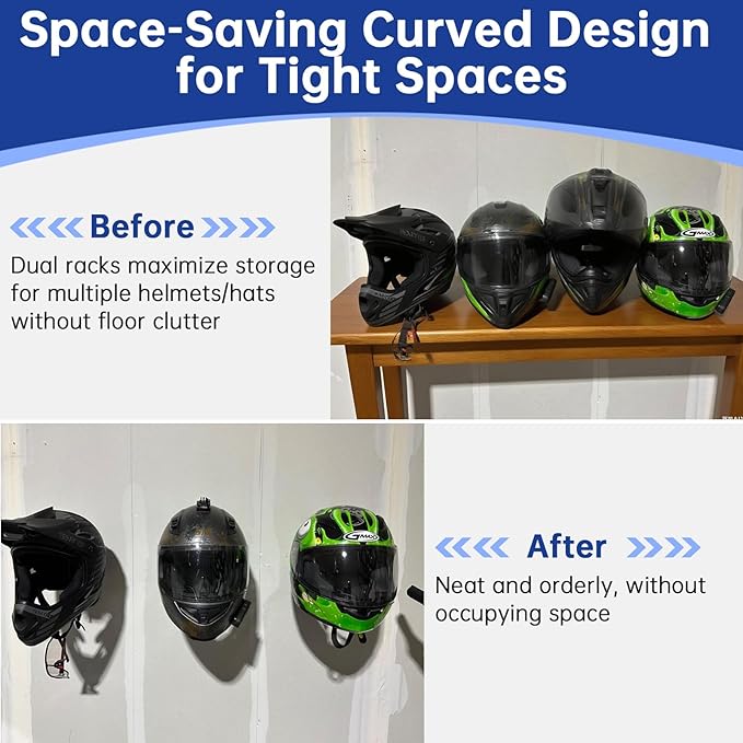 4-Pack Wall-Mounted Multi-Purpose Helmet Storage Display Rack - Durable Metal Hanger Hook for Equestrian, Motorcycle, Baseball, Hockey, Rugby & Electronic Helmets | Heavy-Duty Construction with Screws