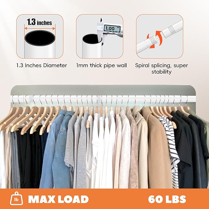 Closet Rod 17-39 Inches, Adjustable Heavy Duty Metal White Closet Rods for Hanging Clothes 1.3 Inches Diameter for Wardrobes Laundry