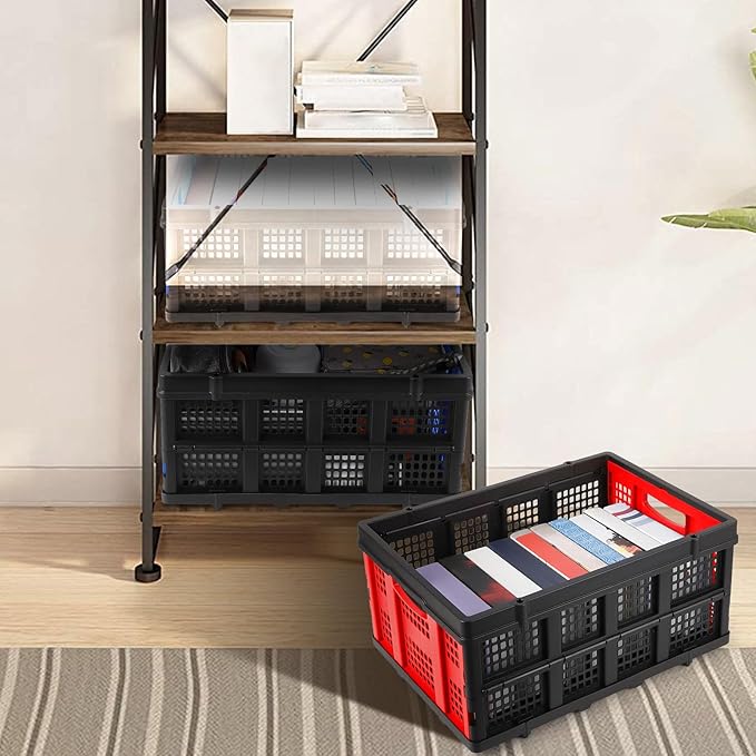 55L Collapsible Crates for Storage,Stackable & Collapsible Milk Crates, Stackable Storage Baskets, Folding Storage Containers for Organizing Tools, Books, Food, Drinks, Camping & Transport