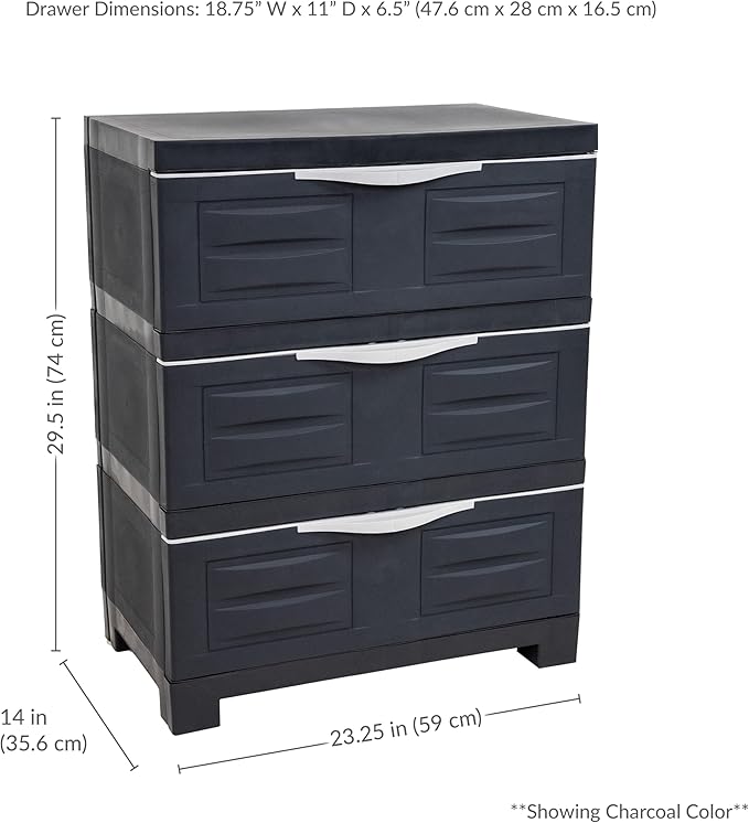 Sunnydaze 3-Tier Storage Cabinet with Drawers - Indoor or Garage Plastic Storage Drawers Organizer - 29.5" H - Garage, Office, Home, Laundry Room - Speckled White