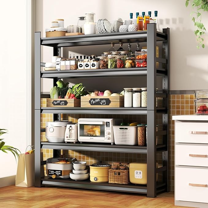 Garage Storage Shelves,5 Tier Shelving Unit, 40 inch Wide, 18” Deep, 78” Tall Organizer Metal Shelf for Basement/Laundry/Pantry Heavy Duty, Adjustable,Easy to Install (5Tier-47"Wx18"Dx78"H with Fence)