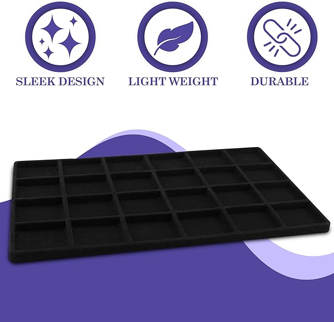 Novel Box 5 Pack 24-Slot Black Liner Jewelry Storage Tray Inserts 14.75x8.25x1 Inches - Jewelry Organizer Pad for Drawers & Store Displays - Jewelry Display Pads for Rings Earrings & Pendants