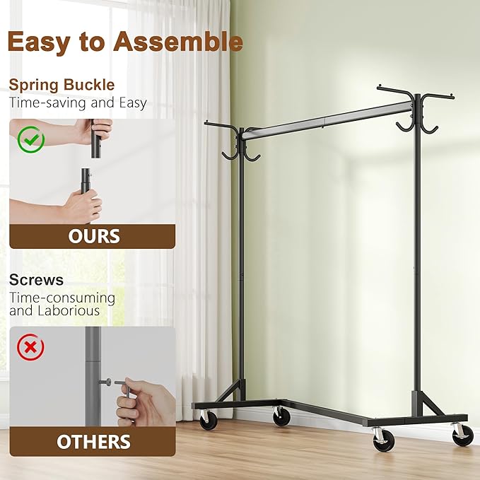 Hoctieon Z Clothes Rack with Cover, Metal Heavy Duty Clothing Rack, Rolling Garment Rack with Wheels, with Dustproof Cover Waterproof Protector, with 2 Durable Zippers, for Hanging Clothes, Black