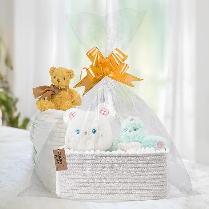 COMFY-HOMI 13" x 8.5" x 5.1" Storage Baskets for Organizing | Cotton Rope Woven Basket | Toy Storage Bin Box | Basket for Shelves, Closet Organizer Bin, Decorative Closet Shelf, 1 Pack, All white