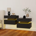 Vibe & Dine Floating Nightstand Set of 2, Wall Mounted Night Stand with Led Lights, Modern Bedside Tables with Drawers for Bedroom, Easy Assembly, Black