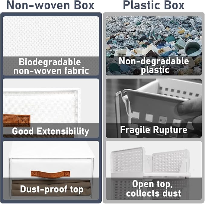 DIMJ Closet Organizers and Storage - Fabric Bins with Drawers for Closet Foldable Clothes Organizers with Clear Window, Stackable Storage Drawers Units for Bedroom, Living Room, 4-Pack, White