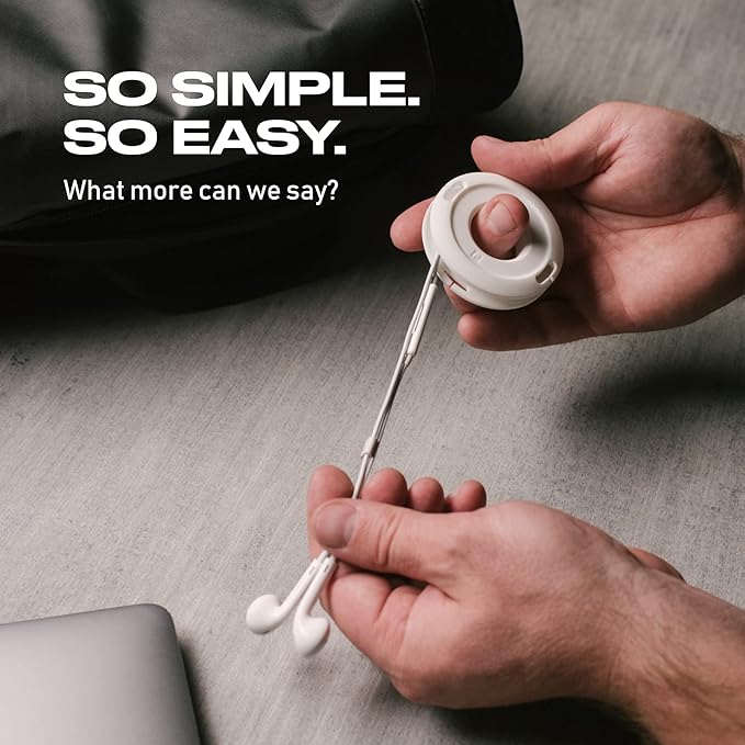 Side Winder Mini and Max Headphone, Earbud and Charging Cable Winder and Organizer Perfect for Wrapping Earbuds and Cords for Travel and Organization 4-Pack (White, Mini)