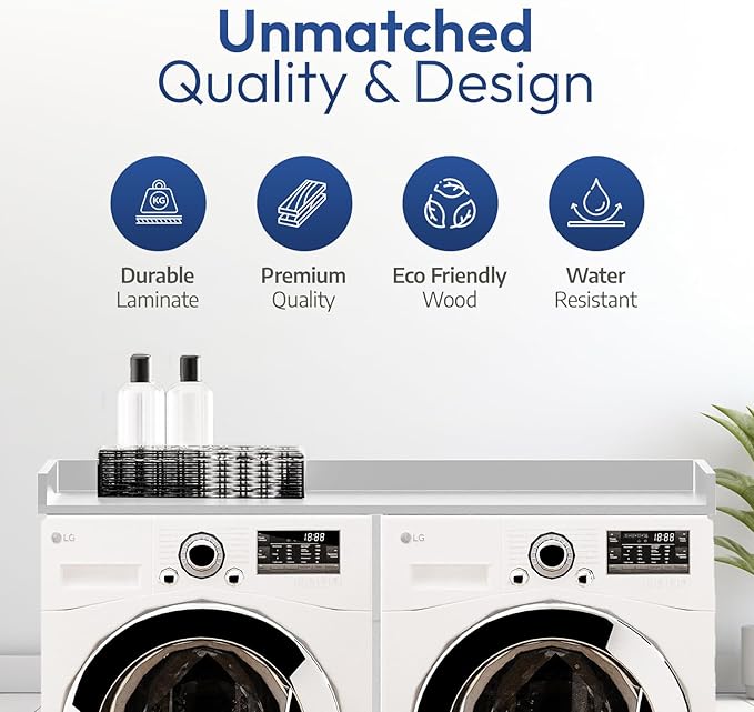 OfficeSimpli Large Washer Dryer Countertop 30 x 58 - Made in USA - Heavy-Duty Laundry Countertop Over Washer and Dryer, Laundry Room Countertop Organization Solution with Non-Slip Pads, Glacier White