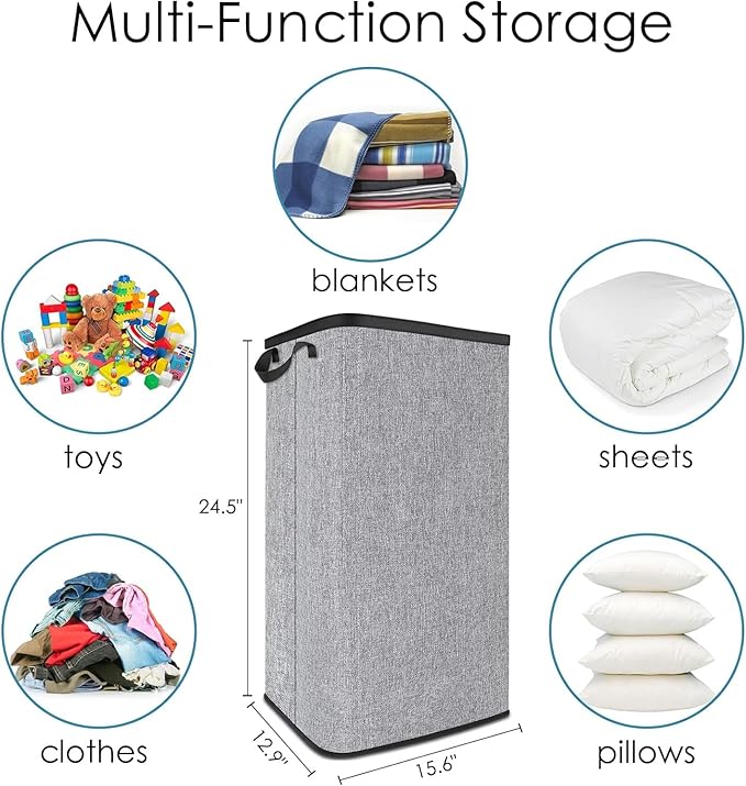 SNIGJAT Large Laundry Hamper, Tall Laundry Hamper with Sturdy Handles, Collapsible Dirty Clothes Basket for Bedroom, Rectangular Sturdy Large Clothes Basket for College, Dorm, Towels, Toys, 80 L
