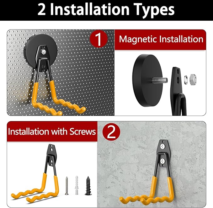 3-H Magnetic Wave Hooks Heavy Duty 2 Pack, Large Magnet Garage Hooks Heavy Duty and Strong Utility Magnetic Tool Holde for Hanging and organizing Garden Power Tool (Orange