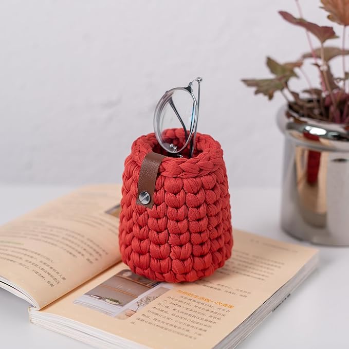 Handcrafted Vertical Eyeglasses Holder Stand for Reading Desk Nightstand Table - Small Eyeglass Organizer Stand for Bedside - Soft and Sturdy Knit Eyeglass Stand - Fits Standard Size Glasses