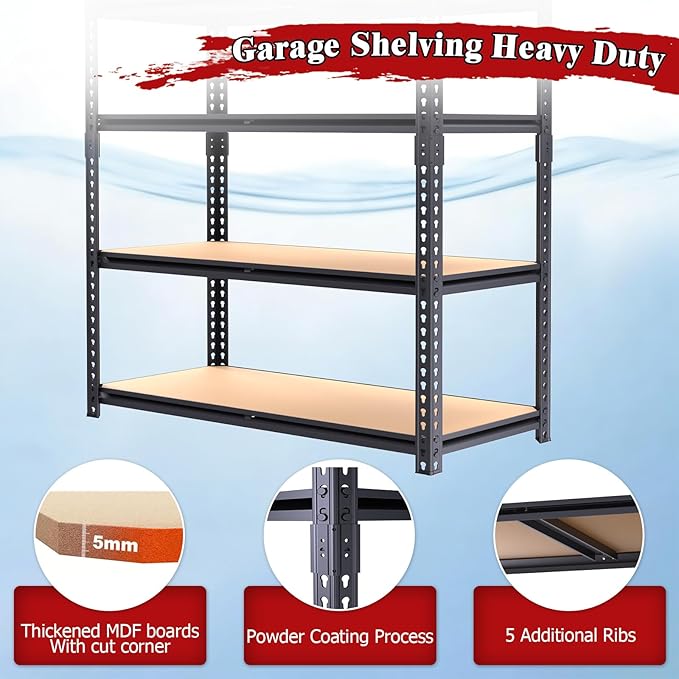 72" H Storage Shelves,Storage Shelves Heavy Duty,2400LBS Metal Shelving Units,Adjustable Garage Shelving Heavy Duty for Garage Storage,Warehouse,16"x35.5"x72"
