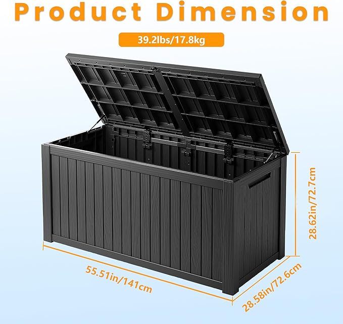 200 Gallon Resin Deck Box, Waterproof Outdoor Storage Box for Patio Furniture, Garden Tools, and Pool Accessories, Lockable UV-Resistant Storage Bin Bench Cabinet for Outside, Black