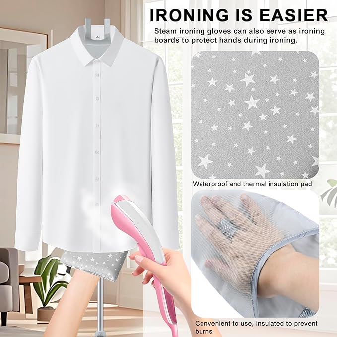Foldable Garment Steamer Hanger Stand with Ironing Gloves, Adjustable Steamer Rack Included Lint Remover & Storage Bag 2 Clips for Suits Shirts Coats Portable Travel Home Use