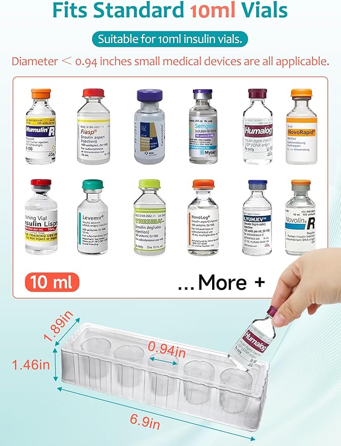 Leng Ke Insulin Refrigerator Storage Caddy - 10ml Peptide Vial Protective Holder for Fridge Wall, Compatible with U-100 Vials 24mm (0.94 Inches) Diameter (2pcs)