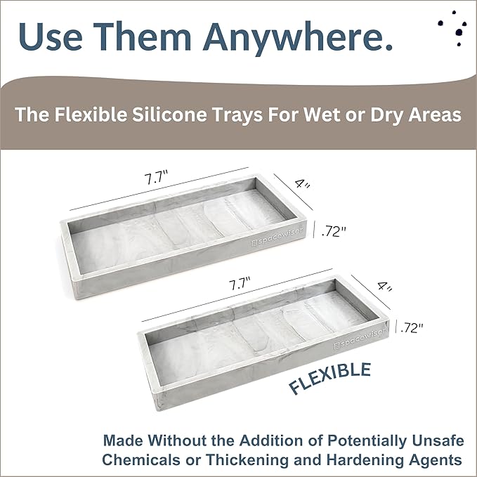 Countertop and Vanity Tray - 2 PC Small 7.7" Silicone Bathroom Trays, Kitchen Soap Tray, Dish Sponge Soap Holder Kitchen Sink Organizer Caddy, Bathroom Counter Trays for Lotion Dispenser