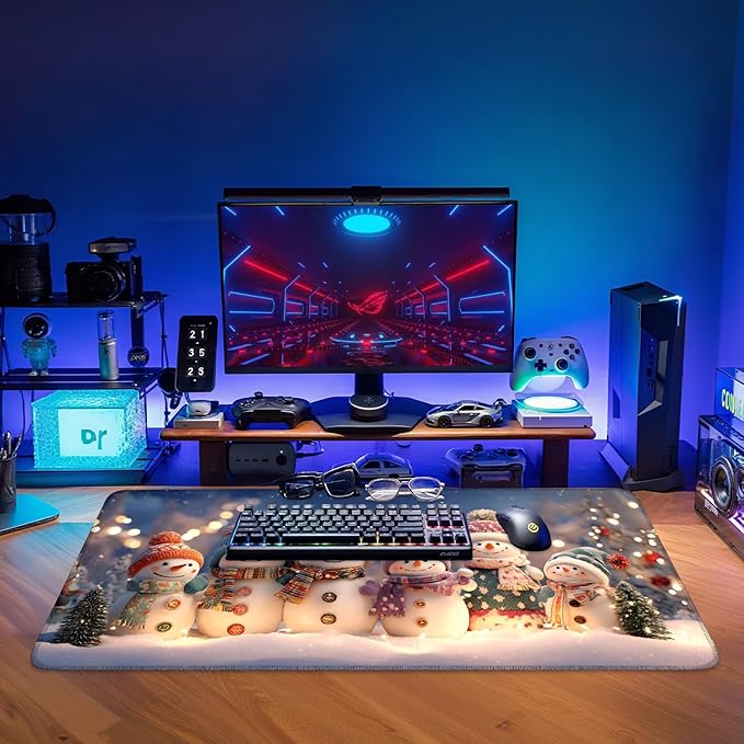 Six Snowmen Gaming Mouse Pad 35.4"x15.7"Desk Mat Anti-Slip Rubber Base & Durable Stitched Edges for Gamers Smooth Mouse Writing Surface for Desk Office/Home