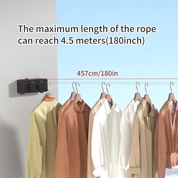 JOOM Retractable Clothesline Indoor Outdoor Clothes Line - Heavy Duty Clothes Drying Laundry Line - Wall Mounted Drying Rack - Air Dry Clothing Lock to Prevent Sagging (Two line,Black)