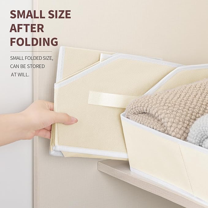 Clothes Organizers and Storage - Fabric Cube Bins with Handles, Storage Baskets for Shelves, Trapezoid Collapsible Boxes for Home, Dorm, Office, 10 Pack, Beige