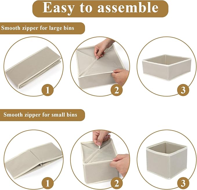 SHENLIU 12 Pack Foldable Cloth Storage Box, Drawer Organizer Clothes, Underwear Organizer, Closet Organizers and Storage Dresser Dividers for Clothes Underwear Bras Socks Lingerie Clothing, Beige