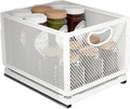 Sliding Cabinet Basket Organizer Drawer Self Adhesive Slide out Pantry Shelves Heavy Duty Carbon Steel Slide Cabinet Storage Basket with Handle for Bathroom Kitchen Home