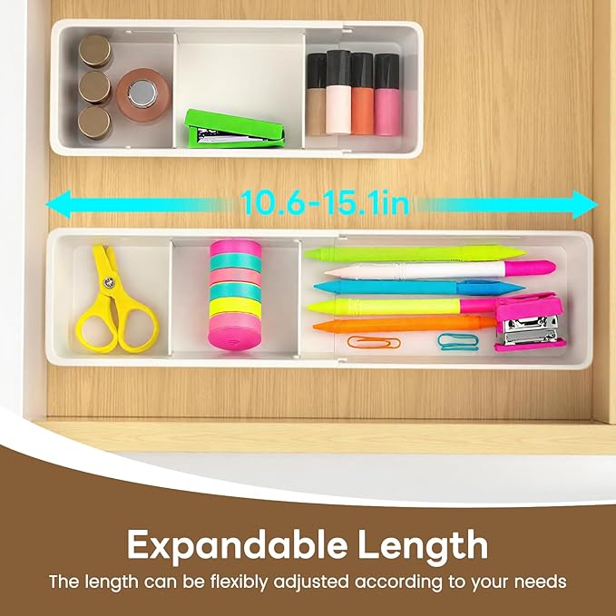 Adjustable Drawer Organizers - Expandable Drawer Dividers Organizers, Thickened PP Drawer Organizer Trays for Utensils, Pens, Makeups, Flatware and Junks, Multi-Use (Large)