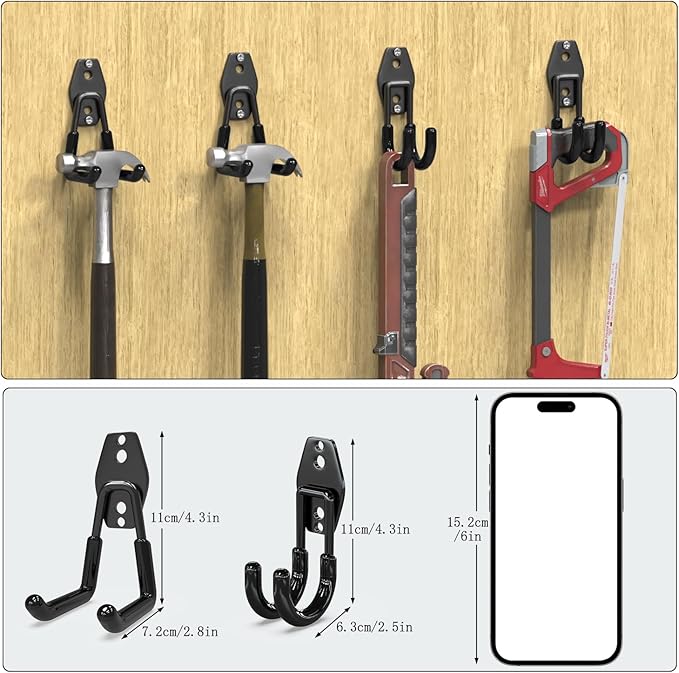 3-H Heavy Duty Garage Hooks 10 Pack, Garage Wall Hooks with Extra Welding Spots,Wall Mount Storage Organizer for Hanging Garden Lawn Tools, Chair, Shovel, Blower (Black)