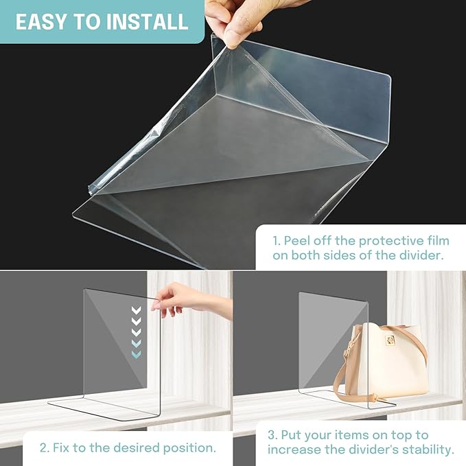 OKPOW Acrylic Shelf Dividers for Closet Organization: 12" Tall x 10" Deep Durable Clear Shelves Separators for Clothing Adjustable 12 Pack