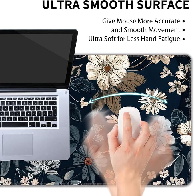 Dark Flower Large Mouse Pad,Gaming Keyboard Desk Pad,Extended Mouse Mat Non-Slip Rubber Base with Stitched Edges for Office Game Home XL 31.5"x11.8"