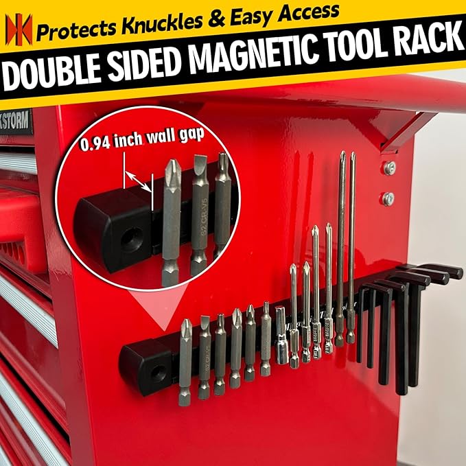 Double Sided Magnetic Tool Holder, 12 Inch Magnetic Tool Bar, Heavy Duty Wall Mount Strip with Ultra Strong Magnet for Garage, Workshop, Jobsite, Shed and Kitchen (2 Pack)