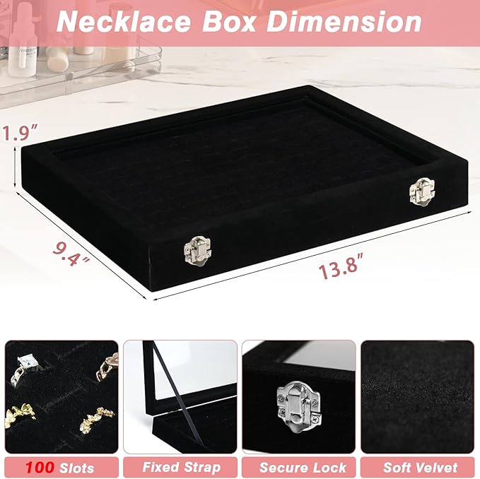 Ring Organizer for Jewelry, Ring Holder Box with Clear Lid, Dustproof Velvet Rings Display Tray Storage Case, 100 Slot Glass Top Jewelry Tray Drawer Insert for Multiple Rings Studs Earring (Black)