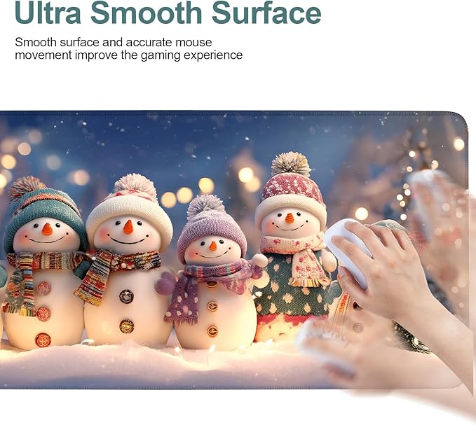 Six Snowmen Gaming Mouse Pad 35.4"x15.7"Desk Mat Anti-Slip Rubber Base & Durable Stitched Edges for Gamers Smooth Mouse Writing Surface for Desk Office/Home
