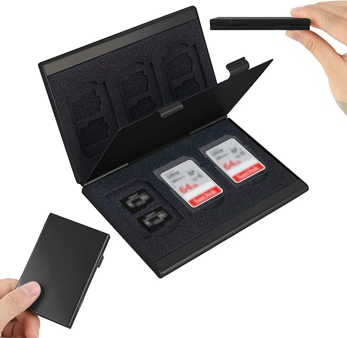 SD Card Holder, SD Card Case,LAVILI CF Memory Card Holder Case Aluminum Alloy Hard Shell, Double-Layer Capacity for 6SD Cards and 12 TF Cards Black Color