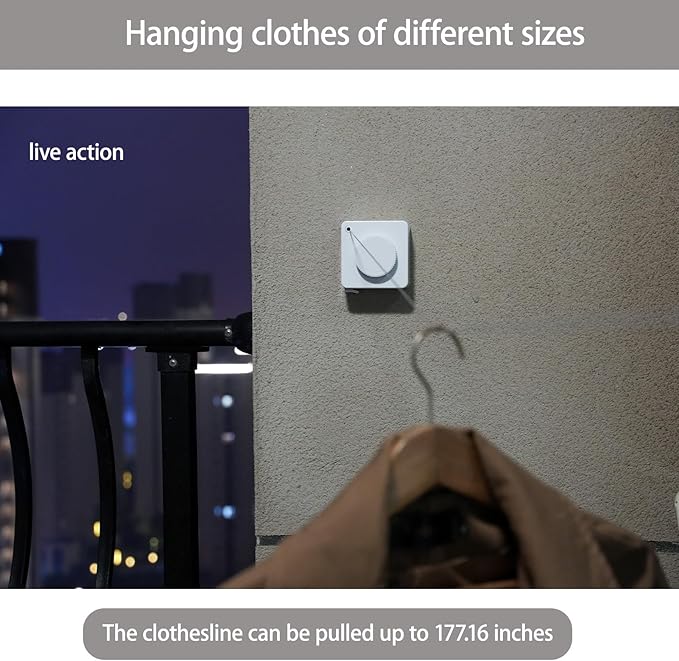 Indoor Retractable Clothesline,Wall-Mounted Heavy Duty Laundry Line,Stainless Steel Line Material,Non-Sagging Design,14 Feet Outdoor Clothes Drying Line(White)