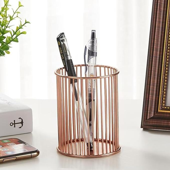 Metal Pen Holder Cup for Desk Makeup Brushes Pencil Holders Home Office Organizer Rose Gold
