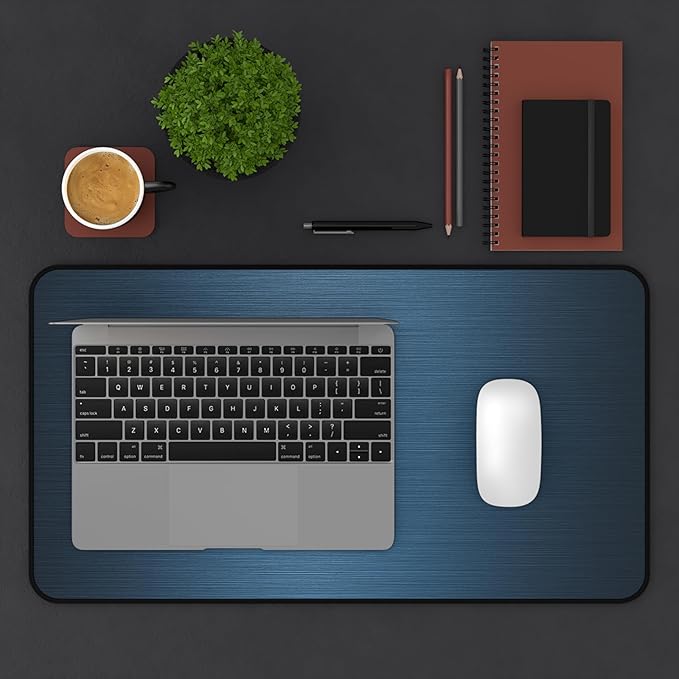 Brushed Metal Texture Desk Mat - Extended Mouse Pad & Desk Pad, Neoprene Surface, Non-Slip Rubber Base, Stitched Edges, Desk Protector for Keyboard & Mouse, Sizes 12x18/12x22/16x32 (Blue, 12x22)