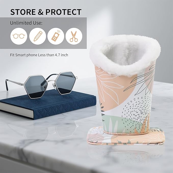 Plush Lined Eyeglasses Holder, Cute Magnetic PU Leather Glasses Stand Case for Women Men Kids