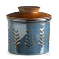 Ceramic Butter Dish with Lid, Butter Crock for Countertop, French Butter Keeper, Elegant Embossed Pattern, Blue