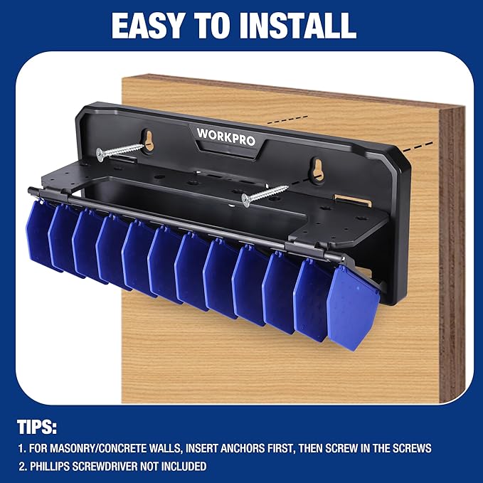 WORKPRO Plier Organizer Rack, 13.5" Foldable Tool Organizer, Wall Mount Screwdriver Organizers and Pliers Organizers, Tool Storage Rack for Screwdriver Holder and Pliers Holder (Tools not Included)