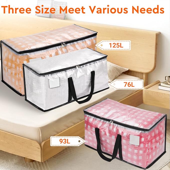 BlissTotes 2-Pack Heavy Duty Extra Large Clear Moving Bags, Reinforced Handles & Tag Pocket, 76L