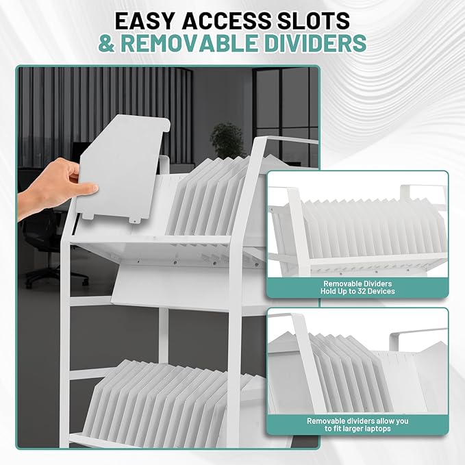 32-Device Mobile Charging Storage Cart, Lockable Charging Station with Removable Slots & Cable Management for Tablets, iPads