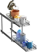 HOLDN’ STORAGE Two Tier Pull Out Cabinet Organizer, Individual Sliding Drawers - Heavy Duty Metal with Lifetime Limited Warranty - Anti Rust Chrome Finish - 8" W x 21”D x 16.5" H