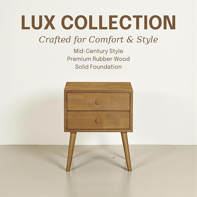NTC Lux Nightstand with 2 Drawers, Featuring Adaptable Design, 150 lbs Load Capacity, Water-Resistant, Elevate Your Space, Easy Assembly - Rustic Oak