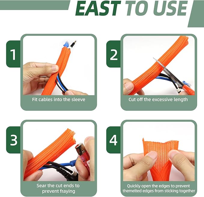 Split Wire Loom Tubing, Cable Protector Sleeve, Braided Cable Management for TV/Computer/Home Theater/Engine Bay, Cord Protectors from Pets No Chew (Orange, 3/4"-25ft)
