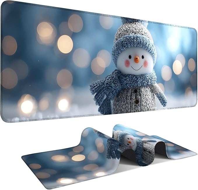 Christmas Snowman Gaming Mouse Pad 31.5"x11.8"Desk Mat Anti-Slip Rubber Base & Durable Stitched Edges for Gamers Smooth Mouse Writing Surface for Desk Office/Home