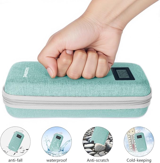 Insulin Cooler Travel Case,EVA Insulation Travel Medicine Kit with Temperature Display for Diabetes Care,Insulin Pen and Other Diabetic Supplies (Green-Temp)