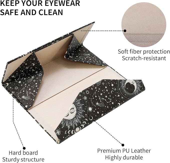 Foldable Glasses Case, Magnetic PU Leahter Sunglasses Case, Cute Hard Shell Folding Eyeglass Cases for Women Kids