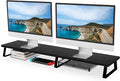 Aothia Large Dual Monitor Stand Riser - Monitor Stand For 2 Monitors, Monitor Stand With Drawer,Desk Shelf For Monitor, Wood Monitor Riser Stand with Storage Organize For Pc,Tv,Laptop,Screen (Black)