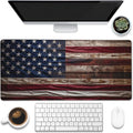 Large Gaming Mouse Pad for Desk,Wooden American Flag Desk Mat,Wooden USA Flag Desk Pad,Extended Big Computer Keyboard Mouse Pad with Non-Slip Base and Stitched Edge,35.4"x15.7"